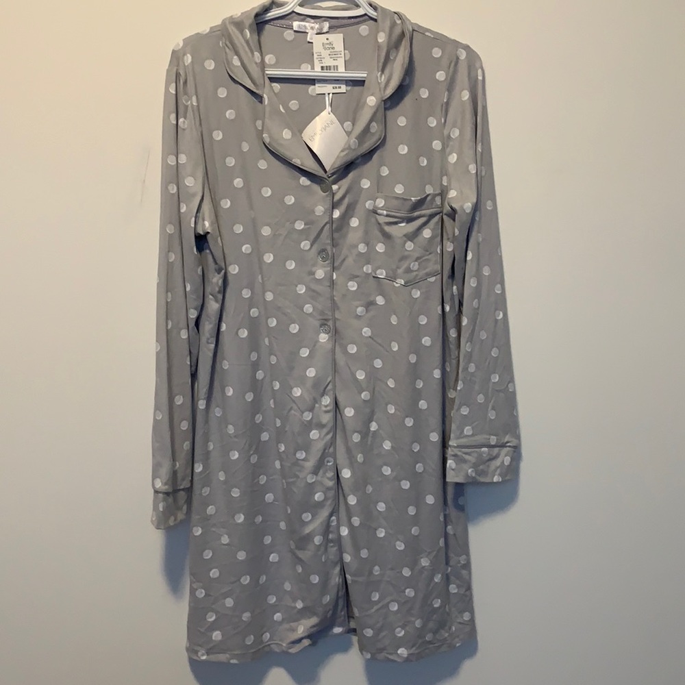 Emily Jane Gray and white polkadot nightgown